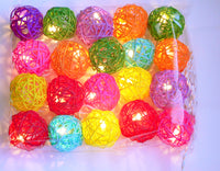 Rattan Multi Coloured Cane Wicker Balls  -20 LED Bulbs fairy lights