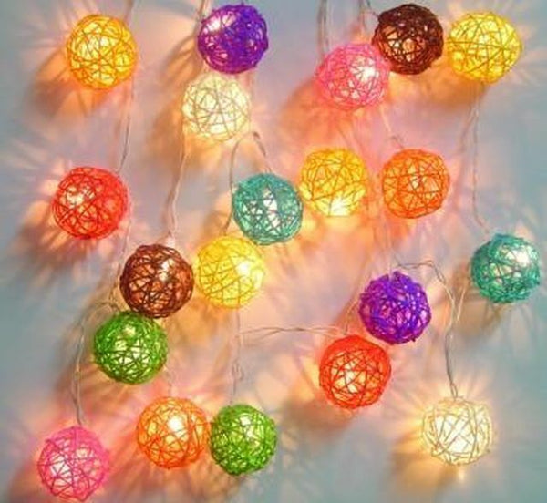 Natural Wicker Cane Rattan 5cm Ball 2m String Light Balconey Party Natural Wicker Cane Rattan 5cm Ball 2m String Light Balconey Party