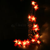 Red Frangipani Flower Decorative Party Wedding LED Lights - 10 metre long with 100 bulb/flowers
