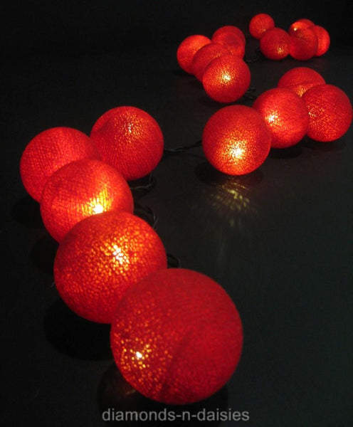 Red Cotton Ball 5cm - Mains Power- 5m with 30 LED Bulb fairy light string