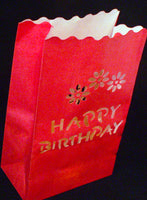 Happy Birthday Red Tealight Candle Lantern Paper Party Safe Bag - 10 Pack
