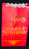 Happy Birthday Red Tealight Candle Lantern Paper Party Safe Bag - 10 Pack