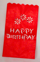 Happy Birthday Red Tealight Candle Lantern Paper Party Safe Bag - 10 Pack