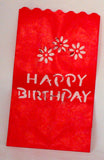 Happy Birthday Red Tealight Candle Lantern Paper Party Safe Bag - 10 Pack