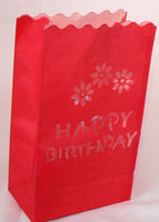 Happy Birthday Red Tealight Candle Lantern Paper Party Safe Bag - 10 Pack