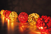 Red n White Natural Cane Wicker Rattan Ball Style -Battery Powered -  fairy lights