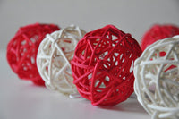 Red n White Natural Cane Wicker Rattan Ball Style -Battery Powered -  fairy lights