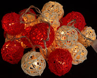 Red n White Natural Cane Wicker Rattan Ball Style -Battery Powered -  fairy lights