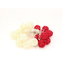 Red n White Natural Cane Wicker Rattan Ball Style -Battery Powered -  fairy lights