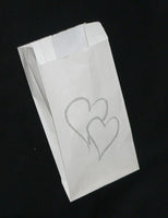 Wedding - Christening or Anniversary- White Grease Proof Cake Bags - Twin Silver Heart x 10 Pack