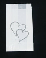 Wedding - Christening or Anniversary- White Grease Proof Cake Bags - Twin Silver Heart x 10 Pack