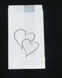 Wedding - Christening or Anniversary- White Grease Proof Cake Bags - Twin Silver Heart x 10 Pack