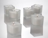 Square Frosted Glass Holder Votive Candle - White Wax - Small
