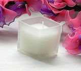 Square Frosted Glass Holder Votive Candle - White Wax - Small
