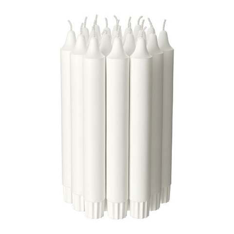 10 Pack Of Taper Candleabra thin white wax candles 23cm high