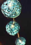 Natural Cane Aqua Turquoise Wicker Rattan Ball Style -Battery Powered -  fairy lights