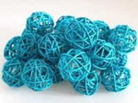 Natural Cane Aqua Turquoise Wicker Rattan Ball Style -Battery Powered -  fairy lights