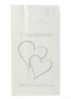 Wedding - White Grease Proof Cake Bags - Silver Heart  Compliments Bride & Grooms x 10 Pack