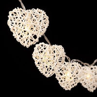 Natural White Cane Wicker Rattan Heart Style -Battery Powered -  fairy lights