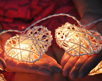 Natural White Cane Wicker Rattan Heart Style -Battery Powered -  fairy lights