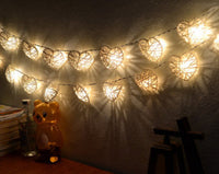 Natural White Cane Wicker Rattan Heart Style -Battery Powered -  fairy lights
