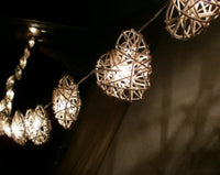 Natural White Cane Wicker Rattan Heart Style -Battery Powered -  fairy lights