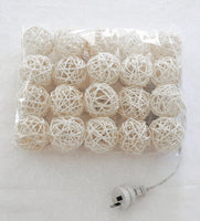 White Cane Rattan 6cm Ball - LED Bulb fairy lights