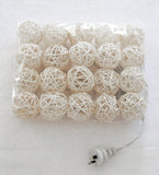 White Cane Rattan 6cm Ball - LED Bulb fairy lights