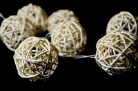 White Cane Rattan 6cm Ball - LED Bulb fairy lights