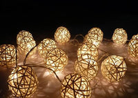White Cane Rattan 6cm Ball - LED Bulb fairy lights