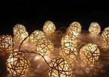 White Cane Rattan 6cm Ball - LED Bulb fairy lights