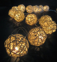 Natural White Cane Wicker Rattan Ball Style -Battery Powered -  fairy lights