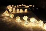 White Cane Rattan 6cm Ball - LED Bulb fairy lights