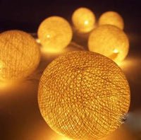 Yellow Cotton Ball 5cm - Mains Power- 5m with 30 LED Bulb fairy light string