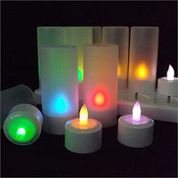 12 x Recharchable LED Battery Tealight Candle Set - White Holder - Colour Changing