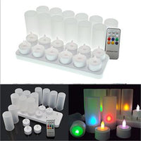 12 x Recharchable LED Battery Tealight Candle Set - White Holder - Colour Changing