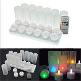 12 x Recharchable LED Battery Tealight Candle Set - White Holder - Colour Changing
