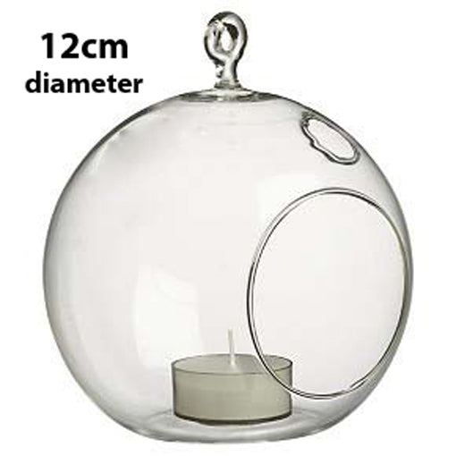 12cm Hanging Clear Glass Candle Holder- Ball - Outdoor or Indoor Event Decoration
