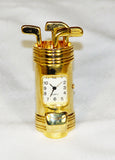 Desk Top Gold Clock in a Golf Club Bag - Presentation Gift, fathers day xmas birthday present