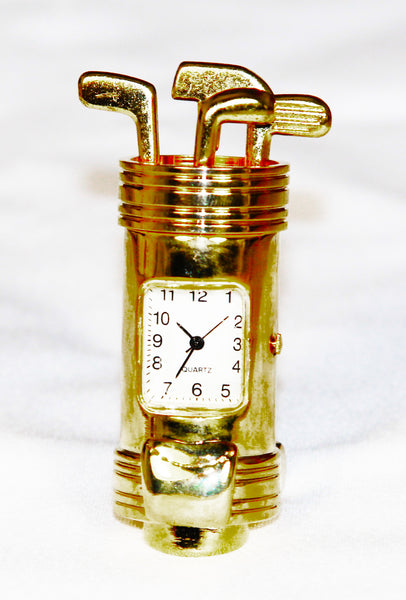 Desk Top Gold Clock in a Golf Club Bag - Presentation Gift, fathers day xmas birthday present