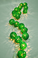 Green Natural Cane Wicker Rattan Ball Style -Battery Powered -  fairy lights