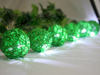 Green Natural Cane Wicker Rattan Ball Style -Battery Powered -  fairy lights