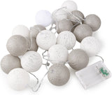 Grey White Cotton Ball 5cm Ball - 3 Metre Battery Powered -  fairy party room lights decor
