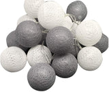 Grey White Cotton Ball 5cm Ball - 3 Metre Battery Powered -  fairy party room lights decor