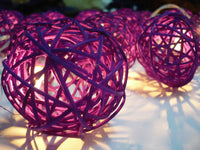 Purple Violet Natural Cane Wicker Rattan Ball Style -Battery Powered -  fairy lights