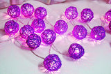Purple Violet Natural Cane Wicker Rattan Ball Style -Battery Powered -  fairy lights