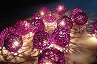 Purple Violet Natural Cane Wicker Rattan Ball Style -Battery Powered -  fairy lights