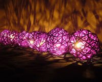 Purple Violet Natural Cane Wicker Rattan Ball Style -Battery Powered -  fairy lights