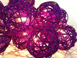 Purple Violet Natural Cane Wicker Rattan Ball Style -Battery Powered -  fairy lights