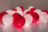 Red White Cotton Ball 5cm Ball - 3 Metre Battery Powered -  fairy party room lights decor